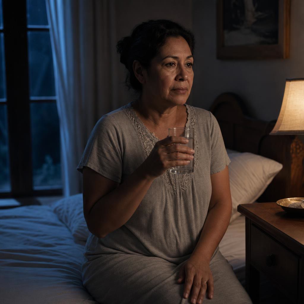 Mujer despierta de noche en su habitación